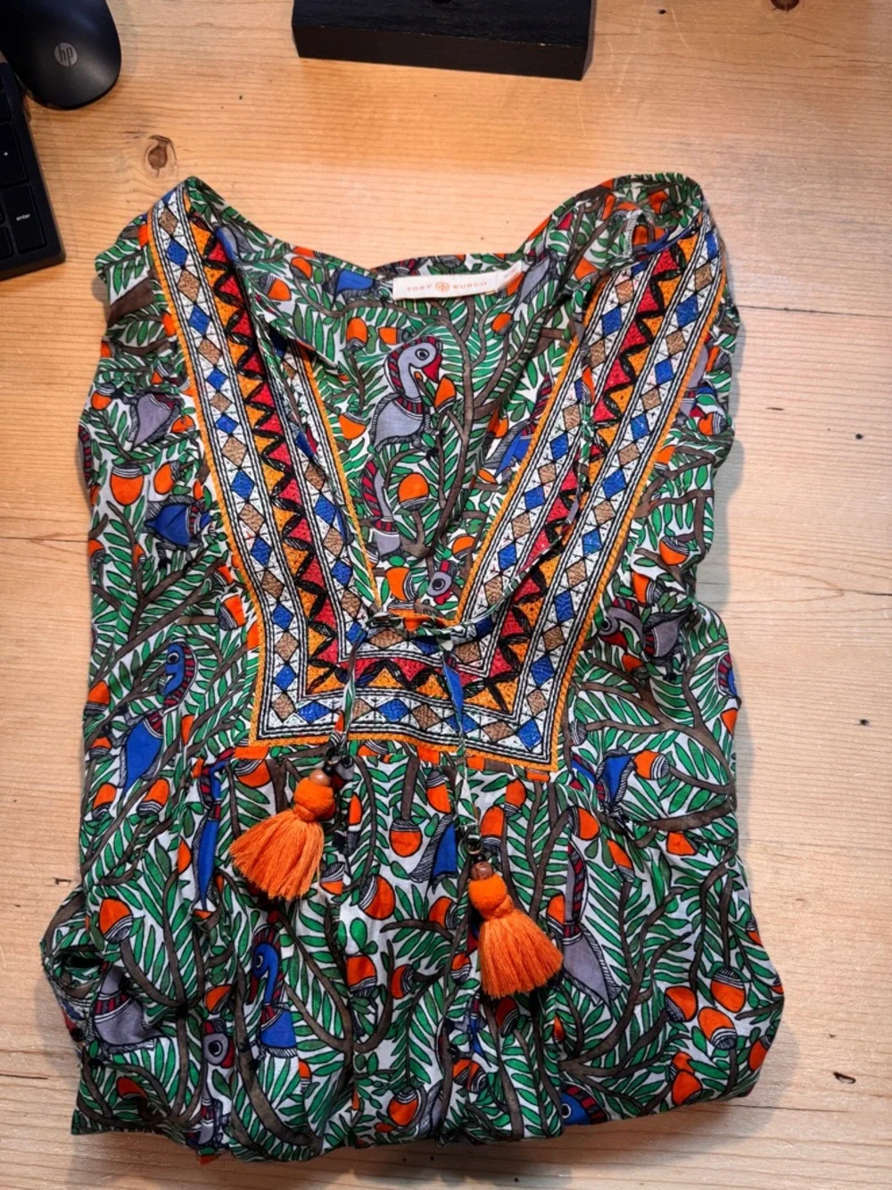 Tory Burch Green Cover Up Embroidered V-Neck Tunic Women XL EUC - Picture 1 of 9